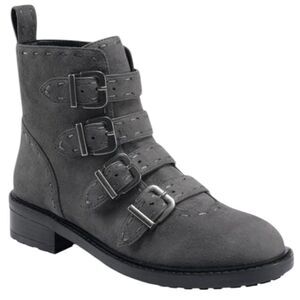 AEROSOLES Arezzo Buckle Bootie In Grey Faux Suede